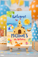 Beach Birthday Party Welcome Sign Editable Template INSTANT DOWNLOAD
