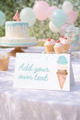 Ice Cream Food Labels, Birthday Baby Shower Tent Cards (Editable Download)