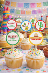 Fiesta Cupcake Toppers, Cinco de Mayo Decorations, Editable Label Template (Instant Download)