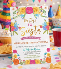 No time to Siesta Retirement Party Invitation EDITABLE Template, Cinco de Mayo INSTANT DOWNLOAD