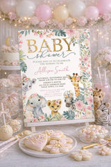 Jungle Baby Shower Invitation, Editable Tropical Safari Animals (Digital Download)