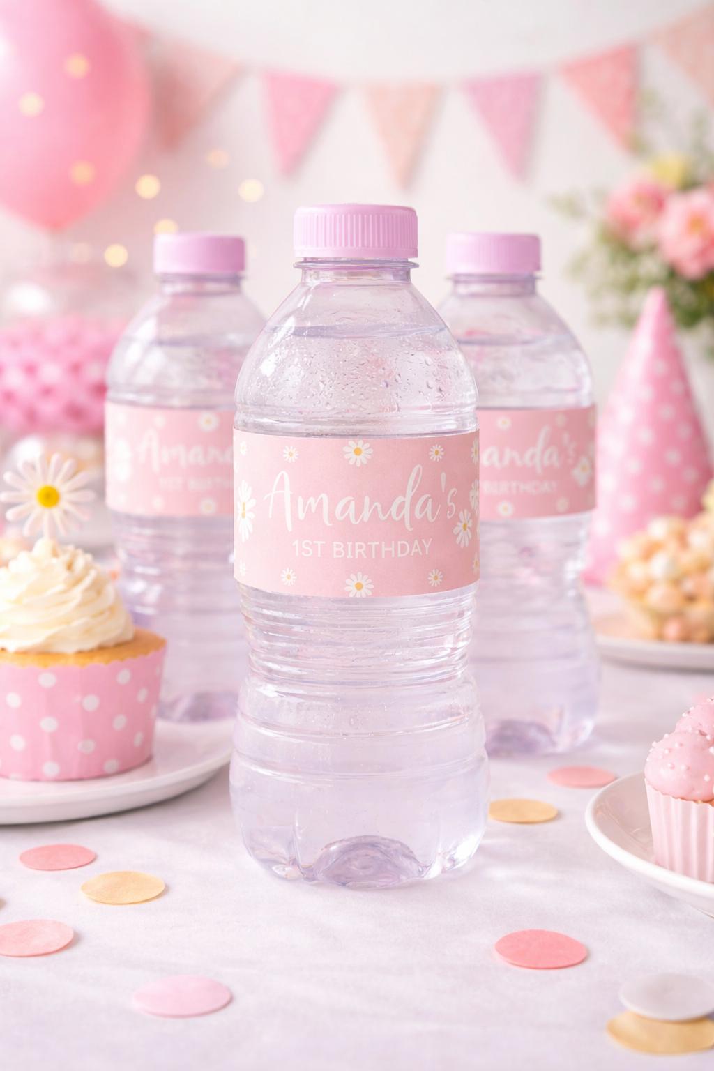 Editable Daisy Water Bottle Labels, Floral Birthday Party (Digital Download)