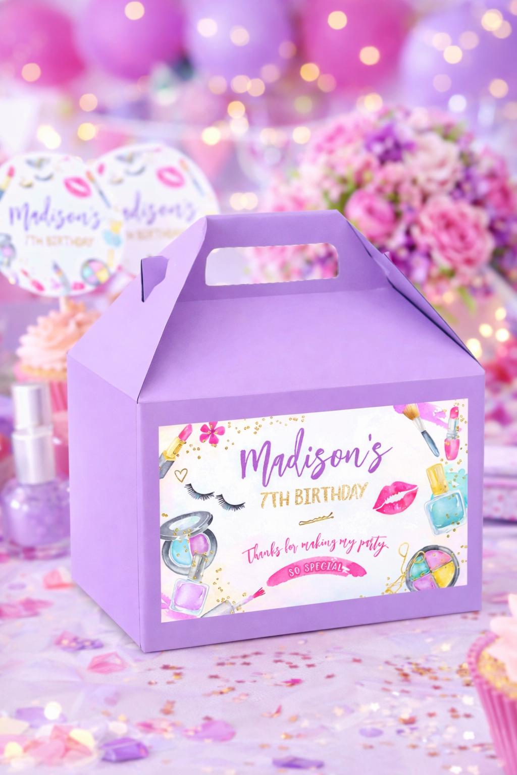 Editable Spa Party Favor Box Label, Glam Makeup Birthday Favor (Digital Download)