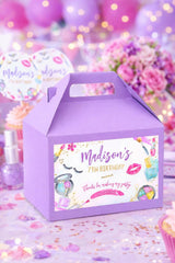 Editable Spa Party Favor Box Label, Glam Makeup Birthday Favor (Digital Download)