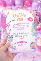 Spa Party Thank You Card, Glam Makeup Birthday Note (Digital Download)