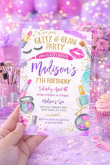 Glitz Glam Spa Birthday Invitation, Makeup Party Invite (Digital Download)