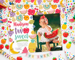 Tutti Frutti 2nd Birthday Invitation with Photo Editable Template Summer Party (Digital Download)