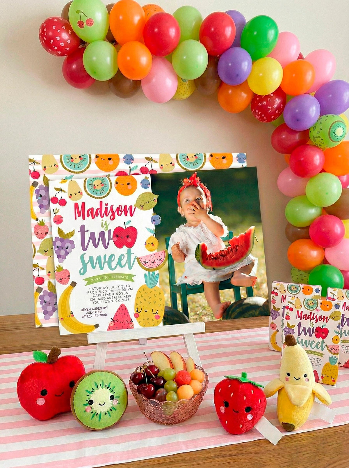 Tutti Frutti 2nd Birthday Invitation with Photo Editable Template Summer Party (Digital Download)