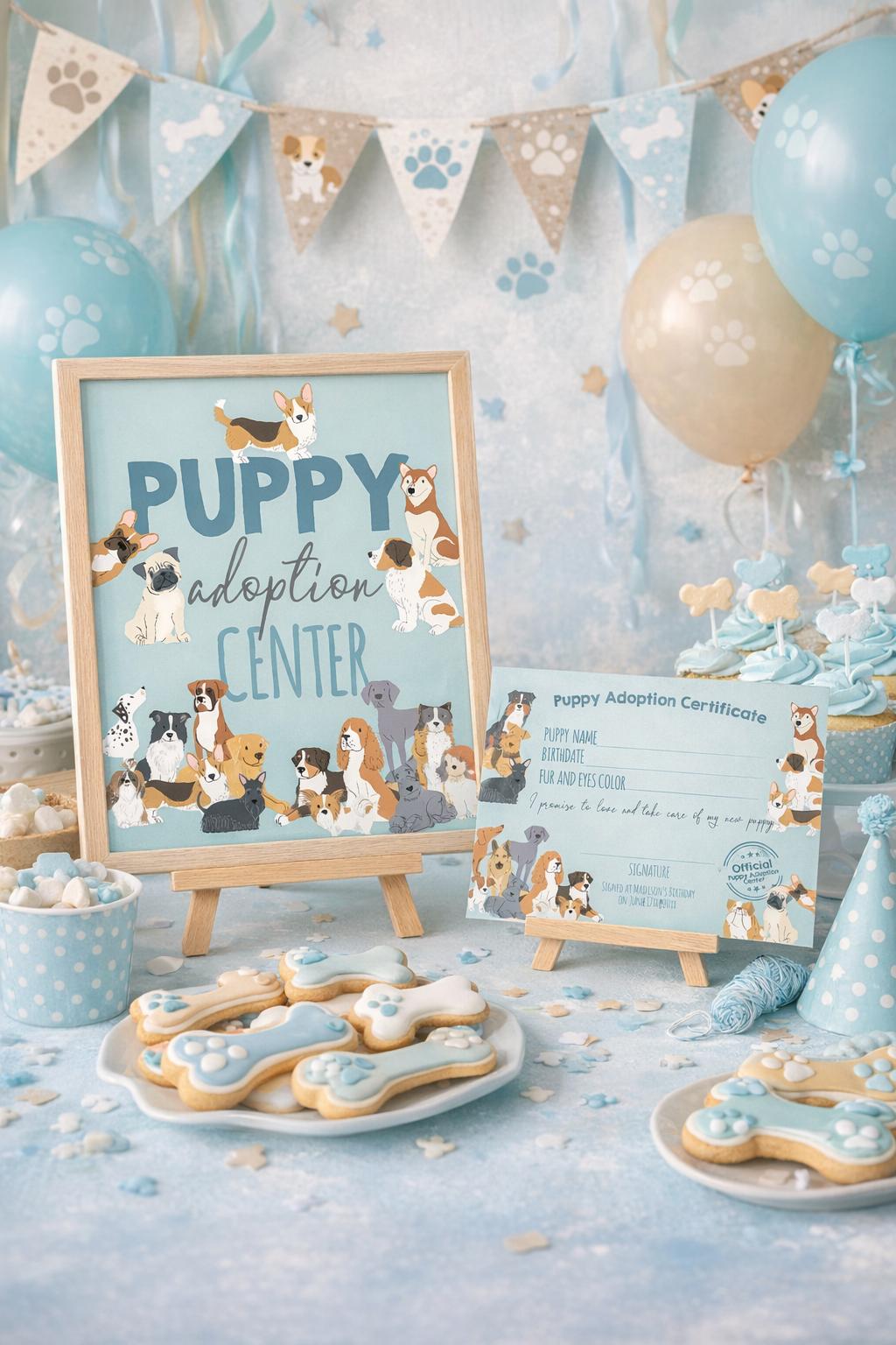 Puppy Adoption Certificate and Sign, Dog Party Decor (Instant Download)
