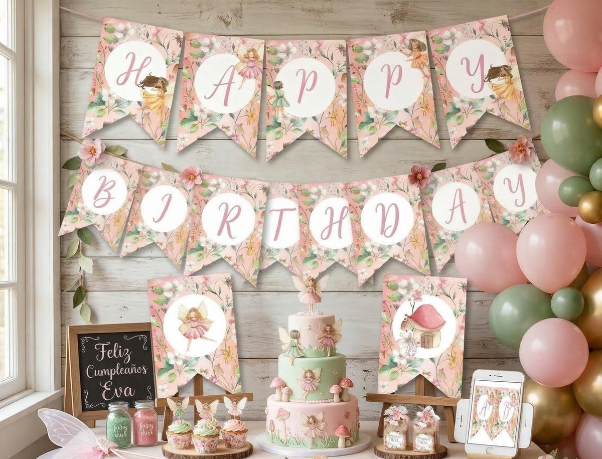 Fairy Birthday Party Printable Banner Editable Banner Template, Instant Download
