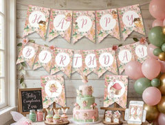 Fairy Birthday Party Printable Banner Editable Banner Template, Instant Download