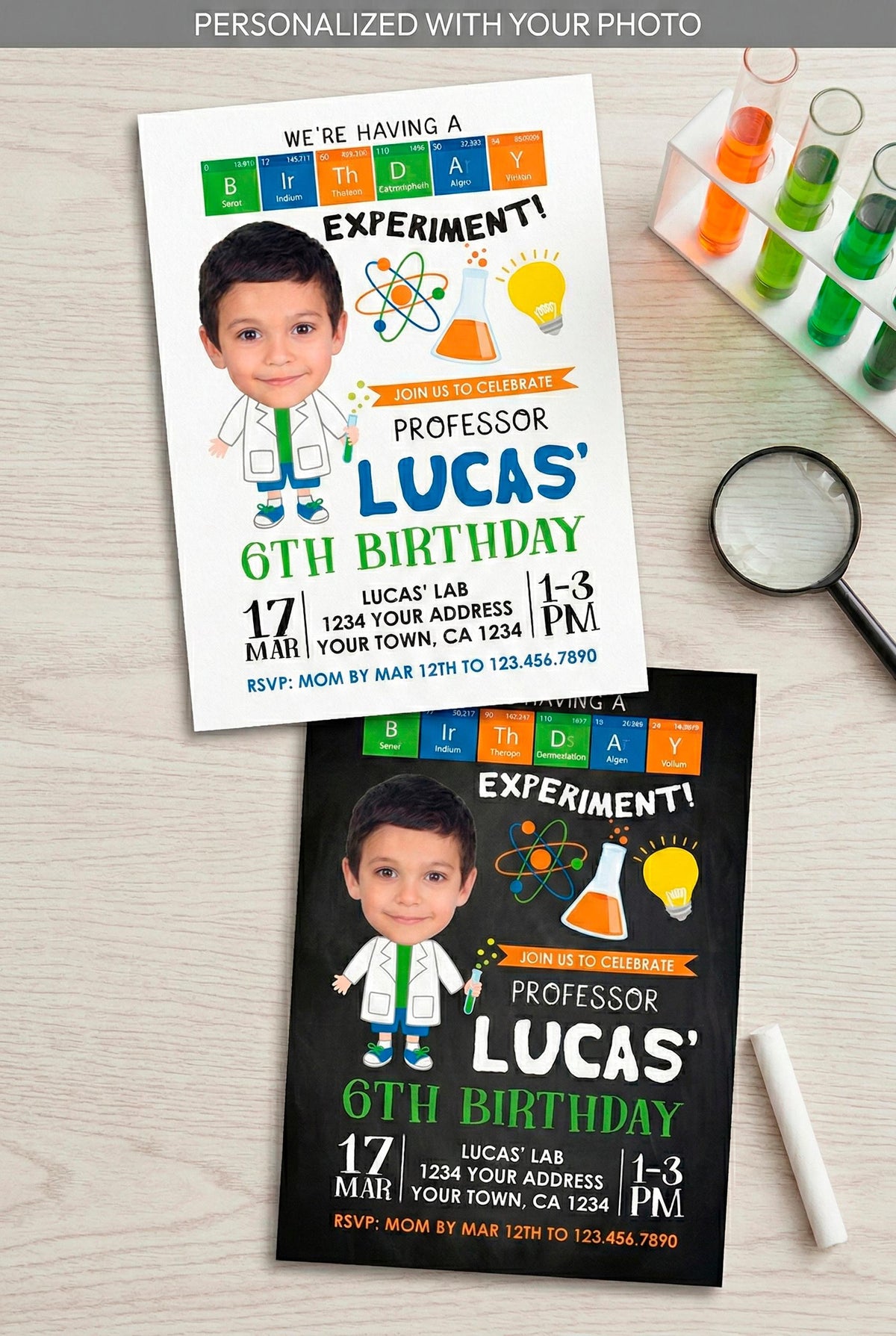 Science Birthday Invitation with Photo (Digital Invitation)