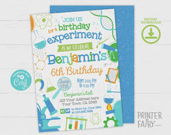 Science Birthday Party Bundle Editable Templates, Invitation, Printable Decorations, Instant Download