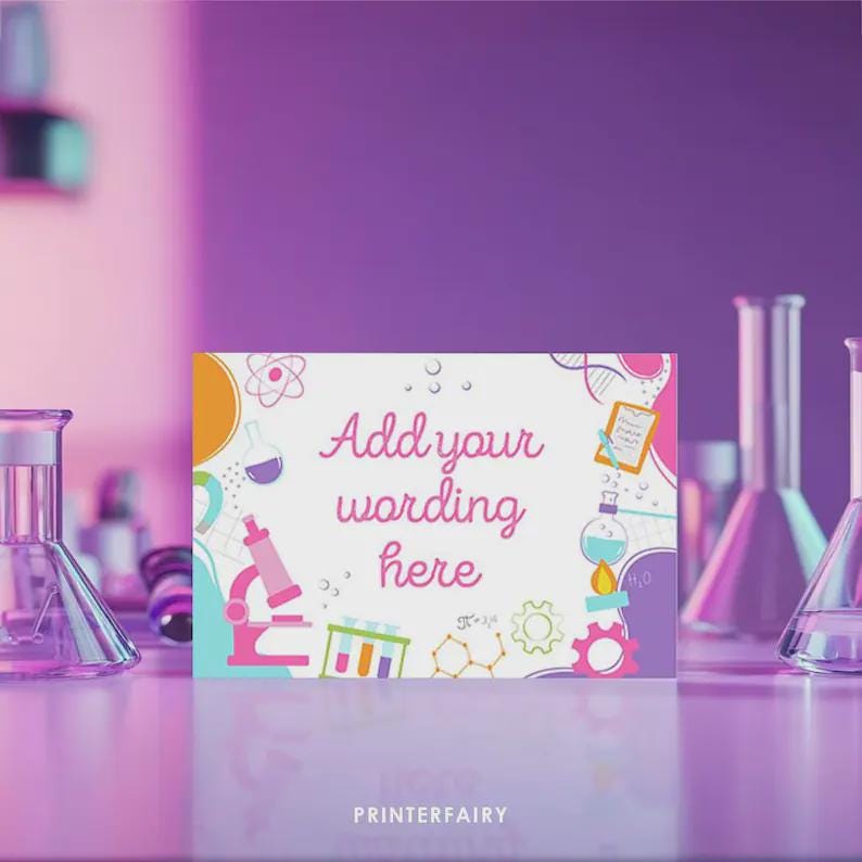 Science Birthday Party Bundle Editable Templates, Invitation, Printable Decorations, Instant Download