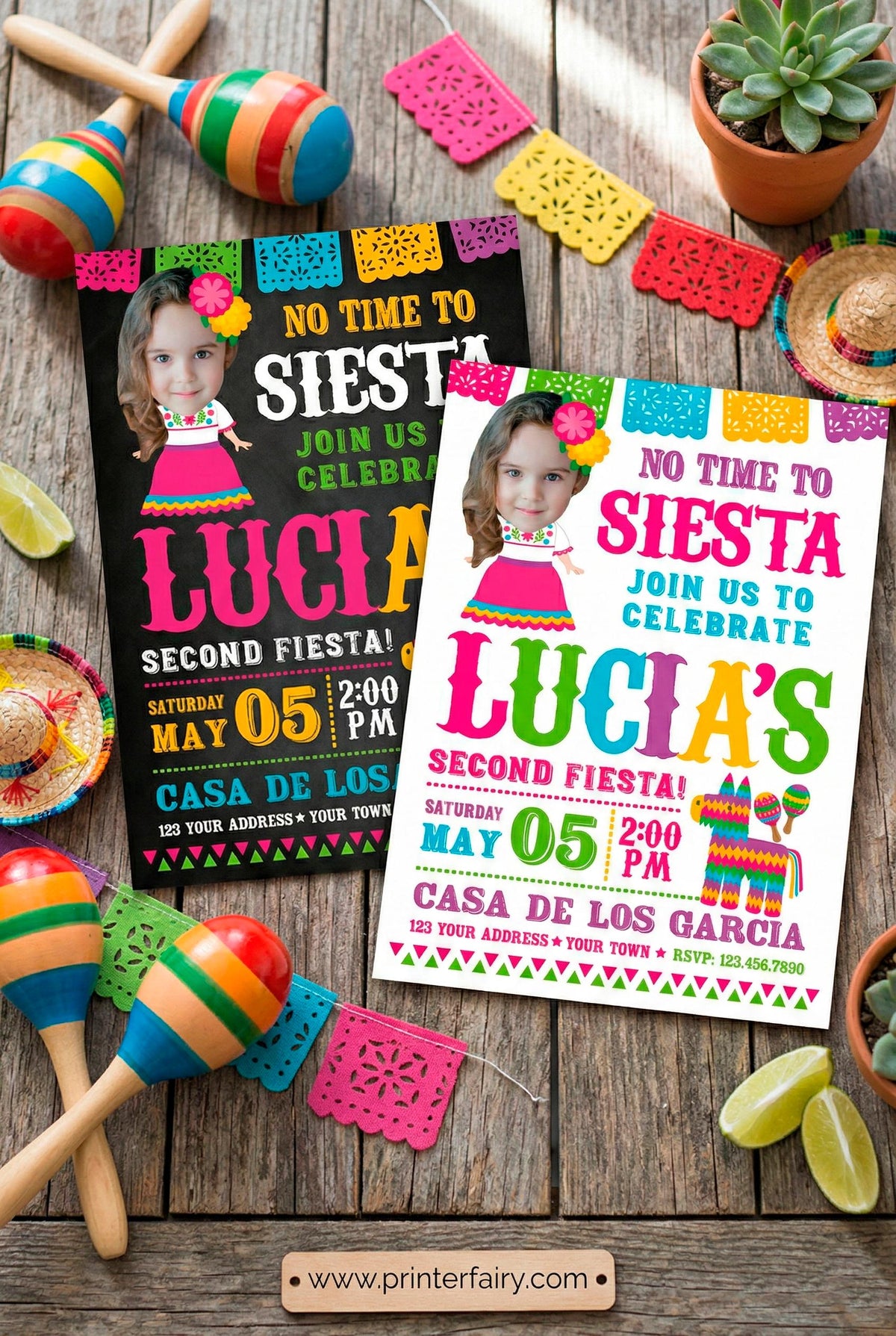 Fiesta Birthday Invitation with Photo, Cinco de Mayo, Senorita (Digital)