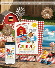 Farm Invitation EDITABLE Template, Pool Party Invitation, INSTANT DOWNLOAD