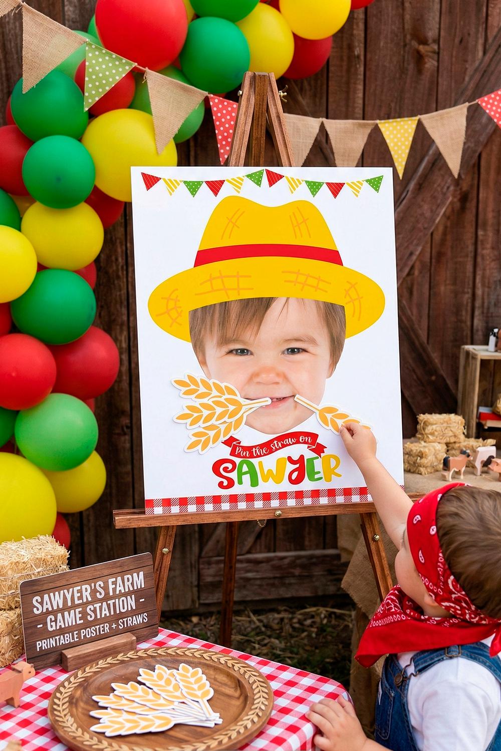 Personalized Farm Birthday Pin the Straw Game (Digital Download)