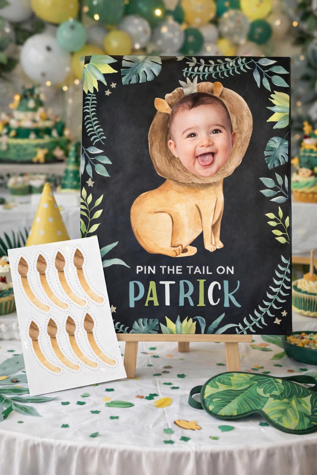 Personalized Lion Pin the Tail Game, Jungle Safari Birthday Party Decor (Digital Download)