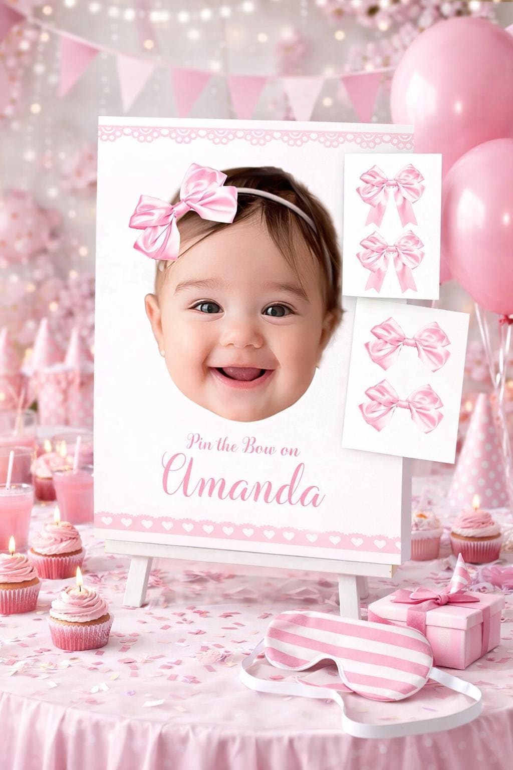 Personalized Pin the Bow Game, Pink Coquette Birthday Party (Digital Download)