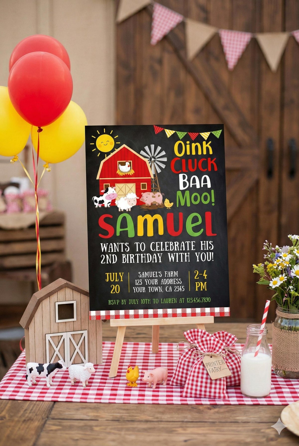 Farm Animal Birthday Invitation, Barnyard Chalkboard, Editable (Digital)