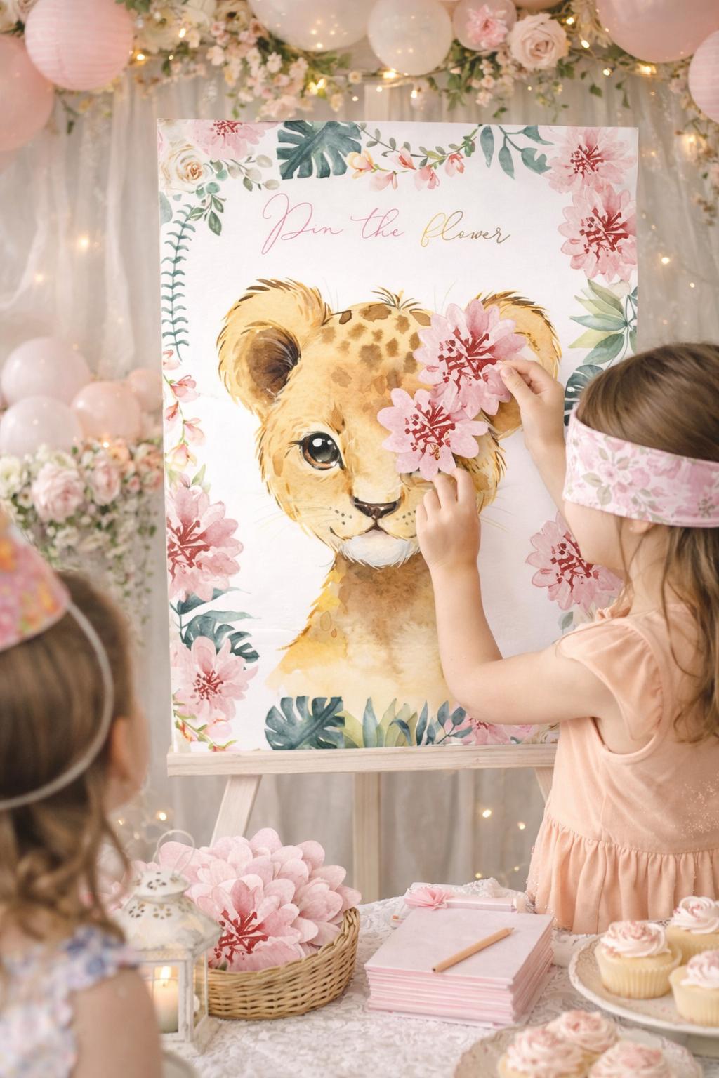 Jungle Birthday Party Pin the Flower Game, Digital Printable Instant Download