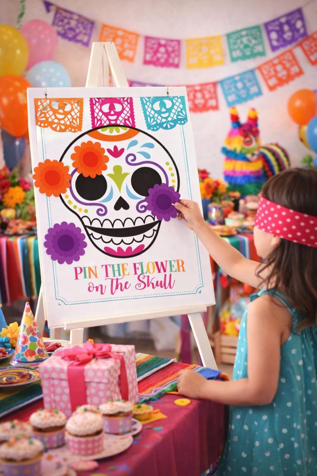 Day of the Dead Party Game, Pin the Flower on Skull, Digital Printable Instant Download