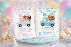 Ice Cream Truck Personalized Invitation with Photo for Any Age, Digital or Printable Design