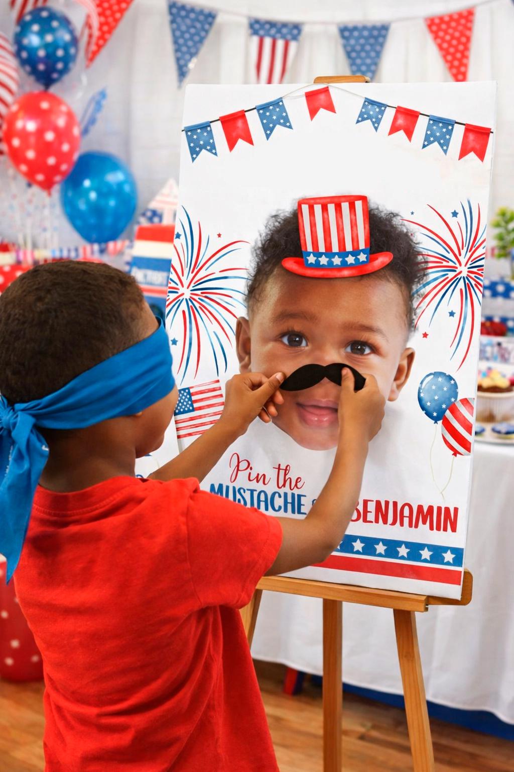Personalized 4th of July Pin the Mustache Game, Photo Party Activity (Digital Printable)