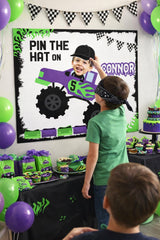 Monster Truck Birthday Party Personalized Pin The Hat Game, Digital Printable Design