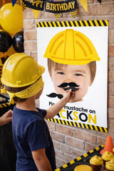 Construction Birthday Pin the Mustache Personalized Party Game, Digital Download