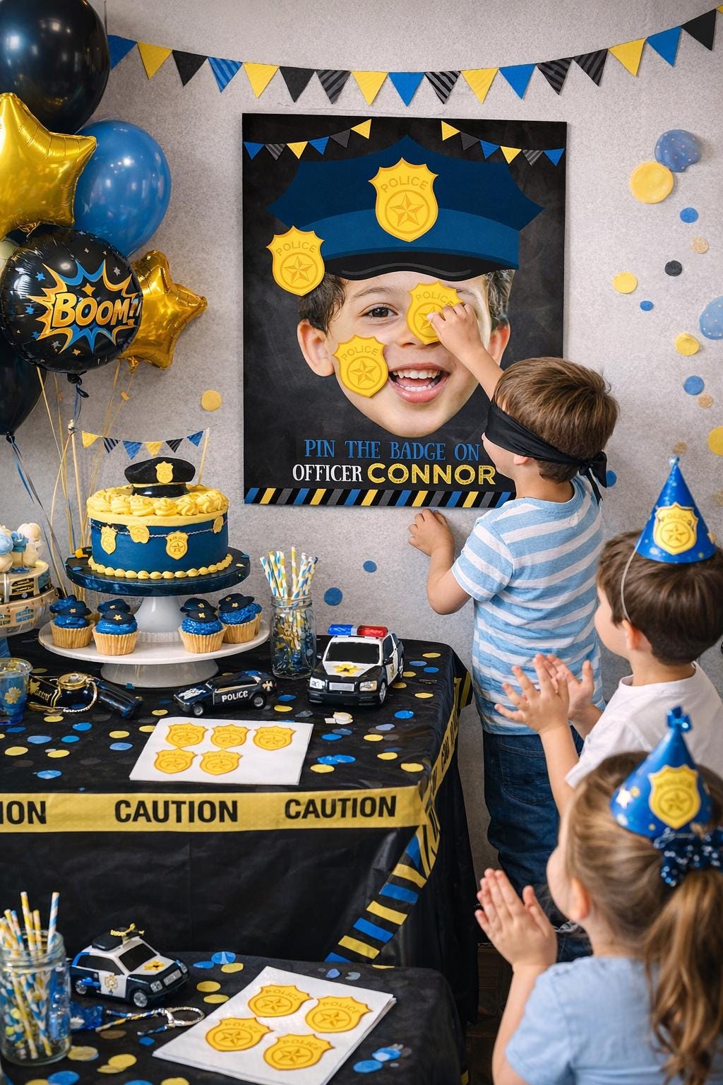 Personalized Police Birthday Pin the Badge Party Game, Digital Printable Design