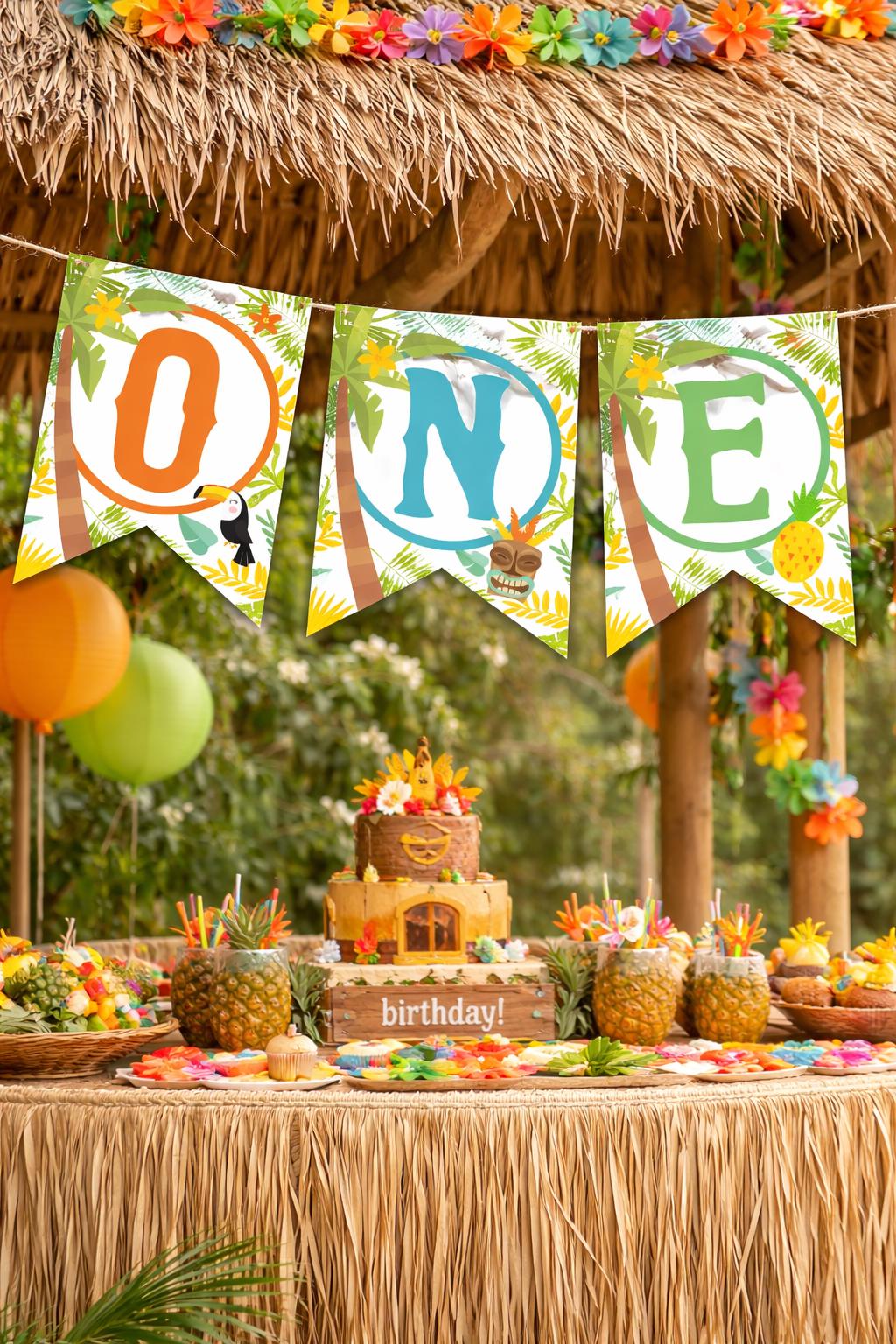 Luau ONE Banner, Hawaiian First Birthday Party Decorations (Instant Download)