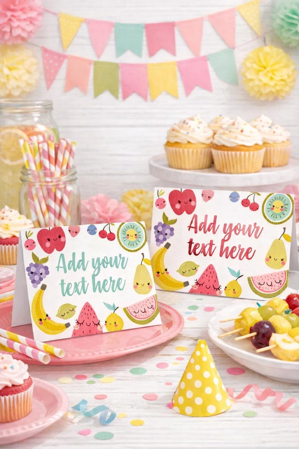 Tutti Frutti Food Tents, Editable Summer Birthday Party Signs (Digital Download)