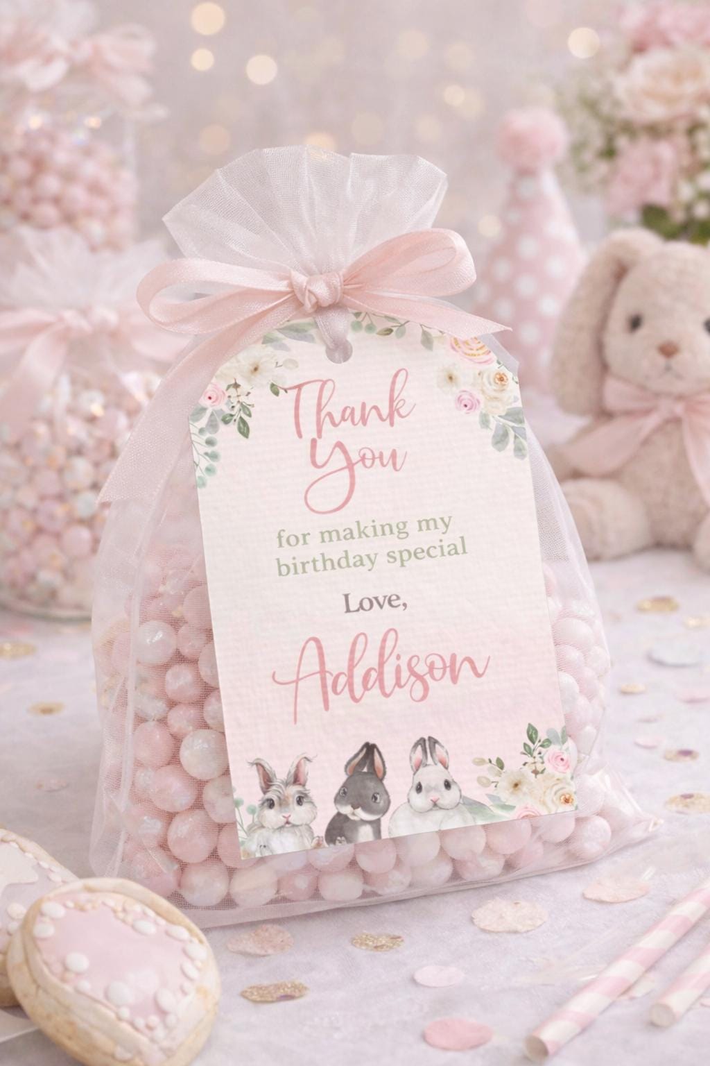 Bunny Party Favor Tag Editable Template, Floral Spring Party (INSTANT DOWNLOAD)