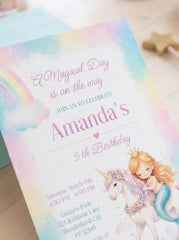 Unicorn and Mermaid Birthday Party Invitation for Any Age, Editable Template, Instant Download