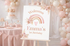 Boho Rainbow Welcome Sign, Pastel Watercolor Decor, Pampas Party (Digital Download)