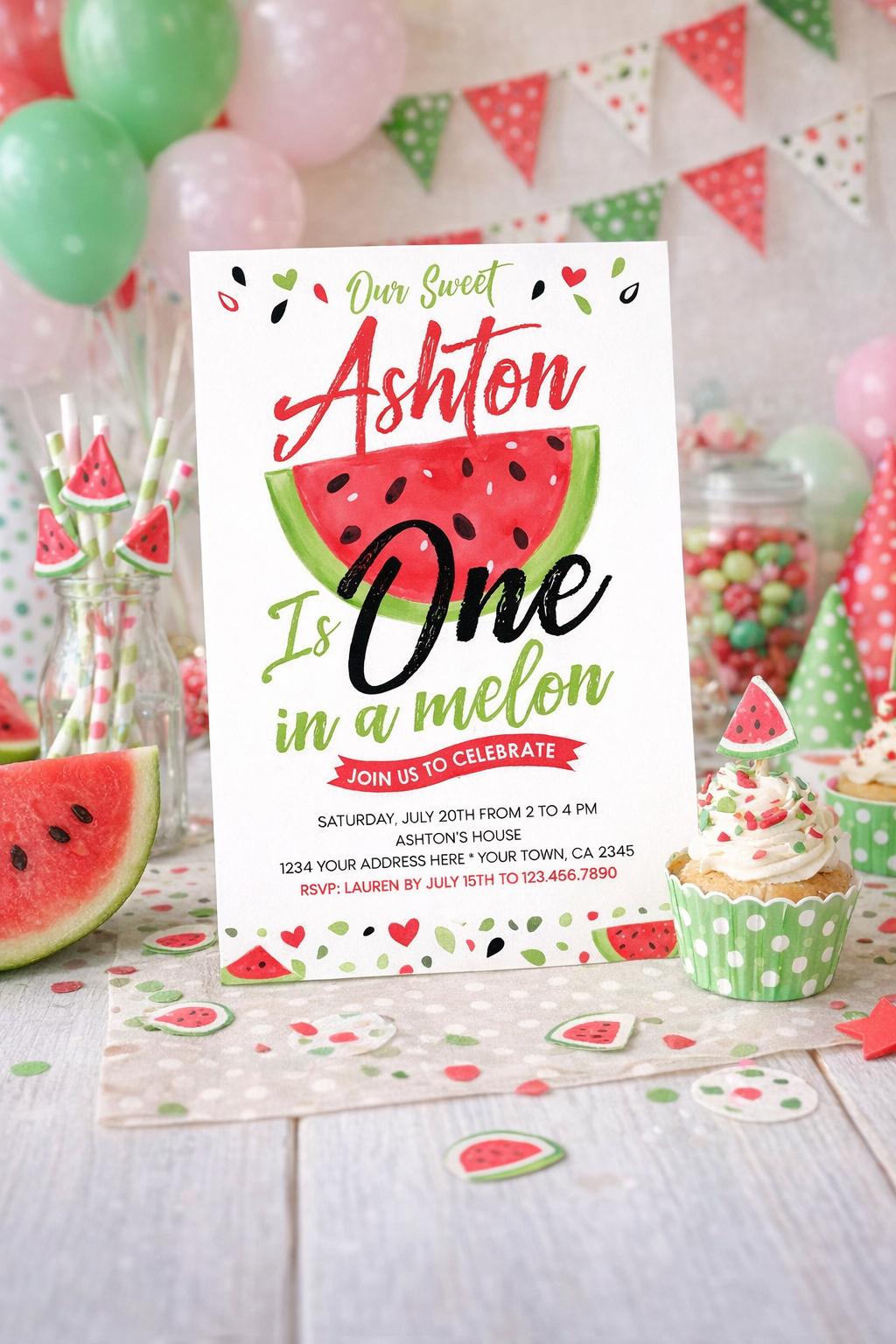 Watermelon First Birthday Invitation Editable Template (Instant Download)