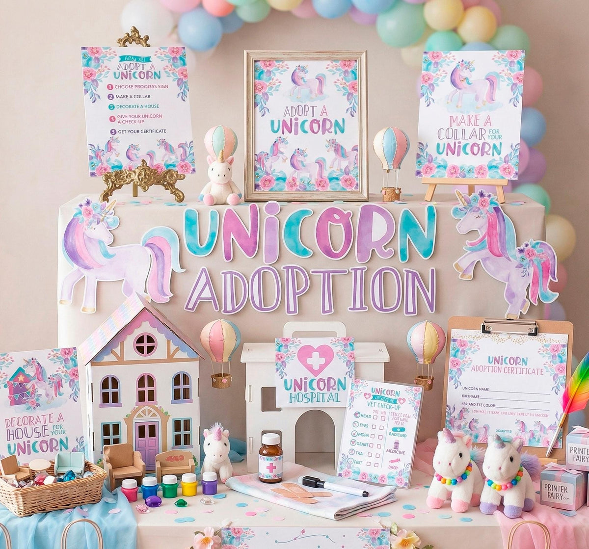 Unicorn Adoption Station Party Package Ready to Print, DIGITAL Instant Download