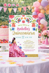Floral Mexican Quinceañera Invitation, Fiesta Birthday Invite (Digital Download)