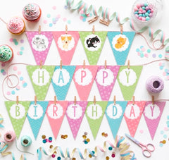 Cat Birthday Banner, Pet Adoption Party Decor (Printable)