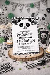 Panda Birthday Invitation Editable Template for any age, Black and White Party (Instant Download)