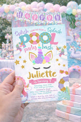 Unicorn Pool Party Invitation EDITABLE Template, INSTANT DOWNLOAD