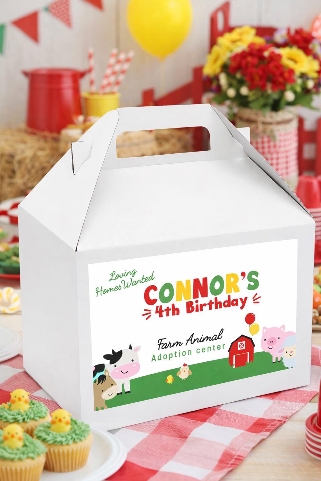 Farm Birthday Party Favor Box Label Editable Template, Add your own text, INSTANT DOWNLOAD
