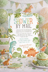 Baby Shower by Mail Dinosaur Invitation EDITABLE Template, Instant Download
