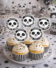 Panda Party Toppers or Stickers, Black and White INSTANT DOWNLOAD
