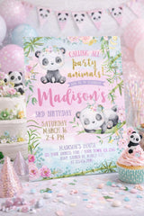 Panda Girl Birthday Invitation Editable Template for any age and any wording, INSTANT DOWNLOAD