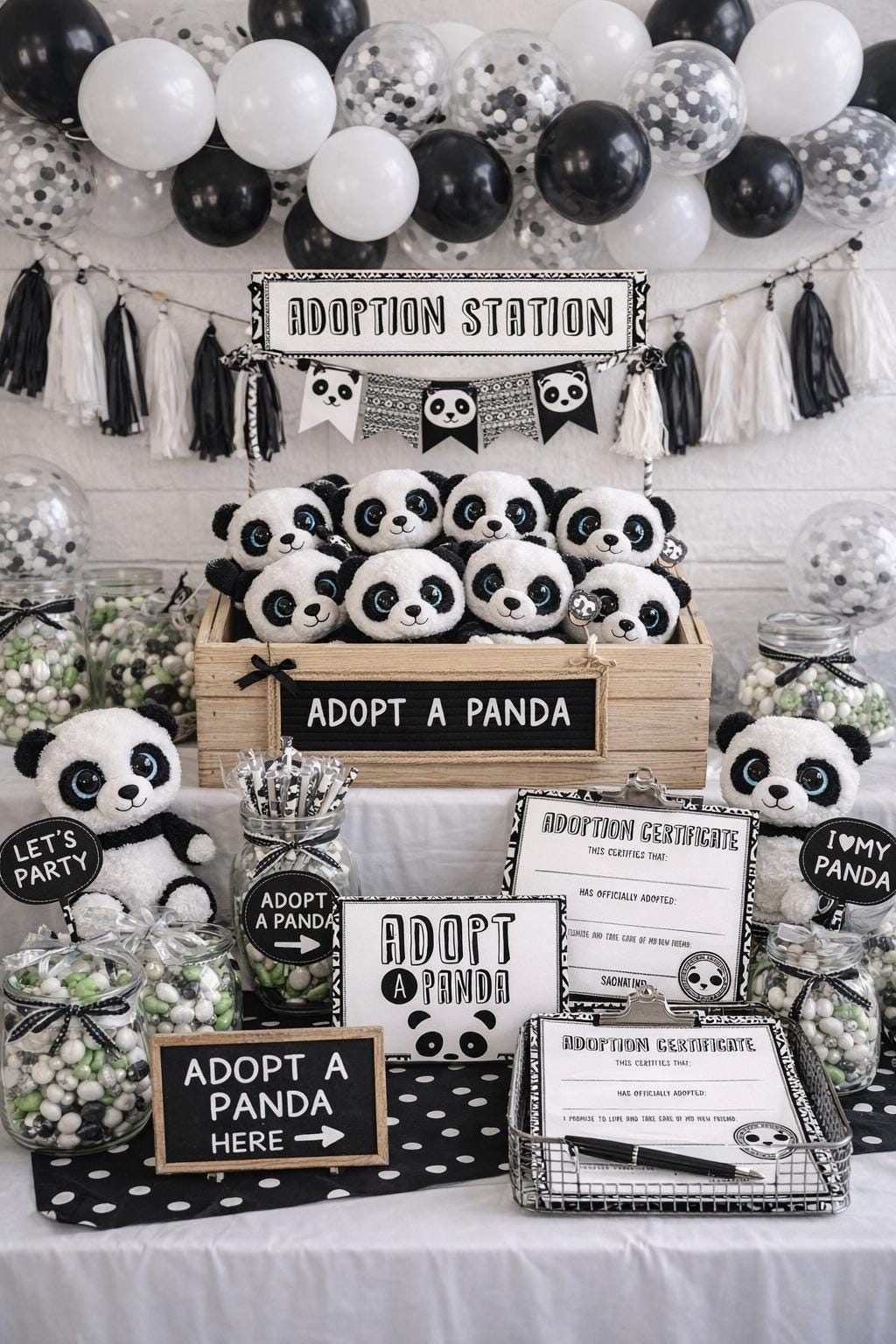 Panda Adoption Certificate, Birthday Party Printables (Instant Download)