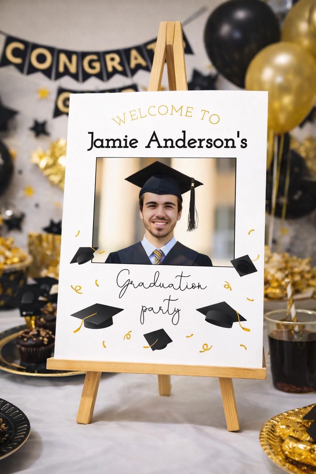 Graduation Party Welcome Sign with Photo Editable Template, Instant Download