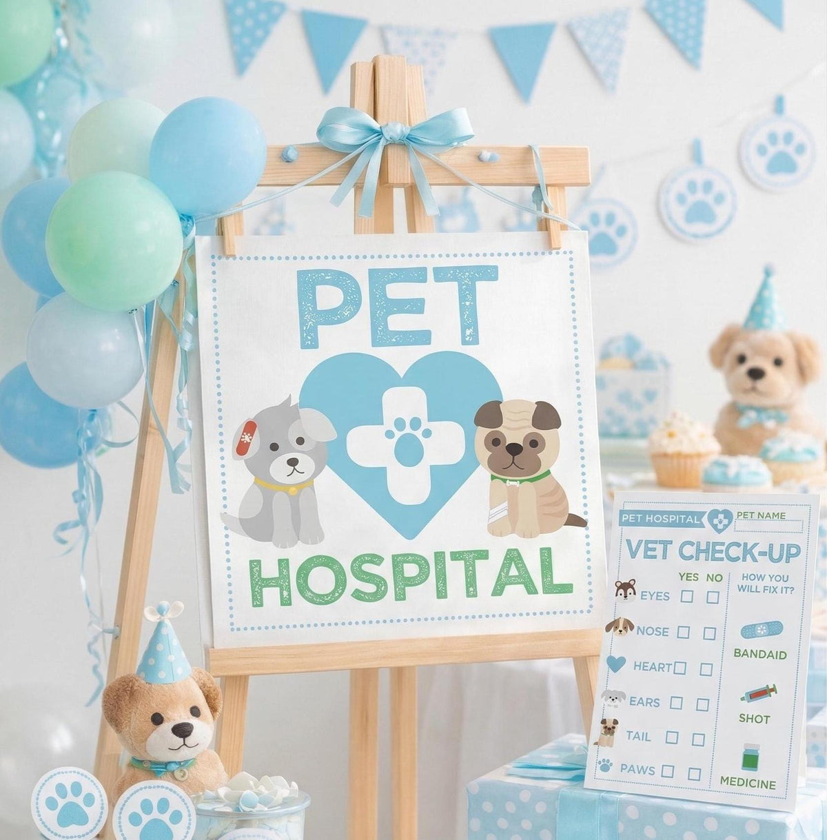 Puppy Hospital Sign and Vet Check-up, Pet Adoption Party, INSTANT DOWNLOAD Ready to print