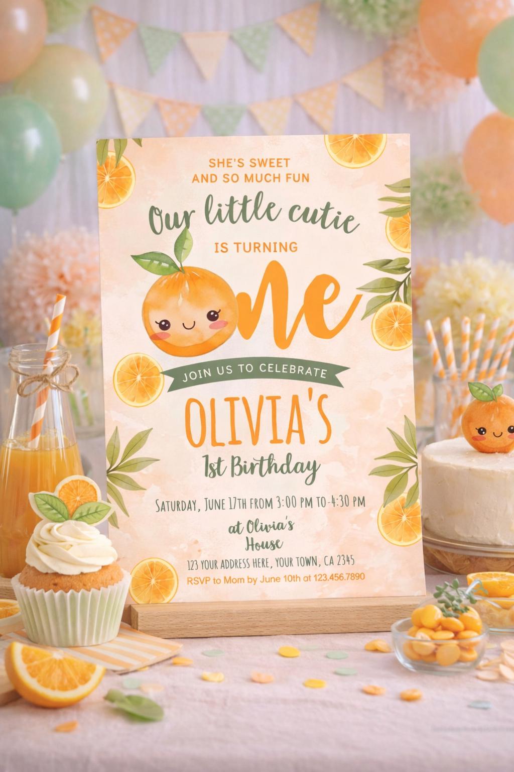 Little Cutie 1st Birthday Invitation Instant Download Template